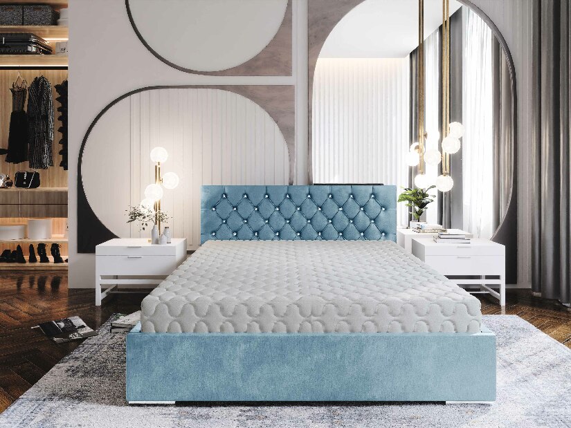 Bračni krevet 160 cm Kerry (plava) (s podnicom i prostorom za odlaganje)