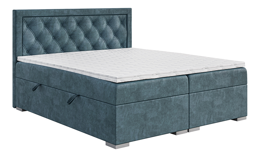 Bračni krevet Boxspring 160 cm Maximilian (traper plava) (s madracem i prostorom za odlaganje)