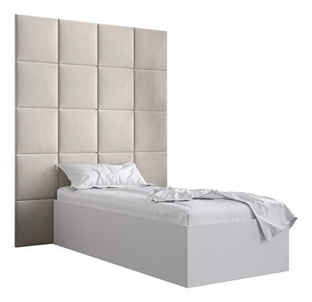 Jednostruki krevet s tapeciranim uzglavljem 90 cm Brittany 3 (bijela mat + krem) (s podnicom)