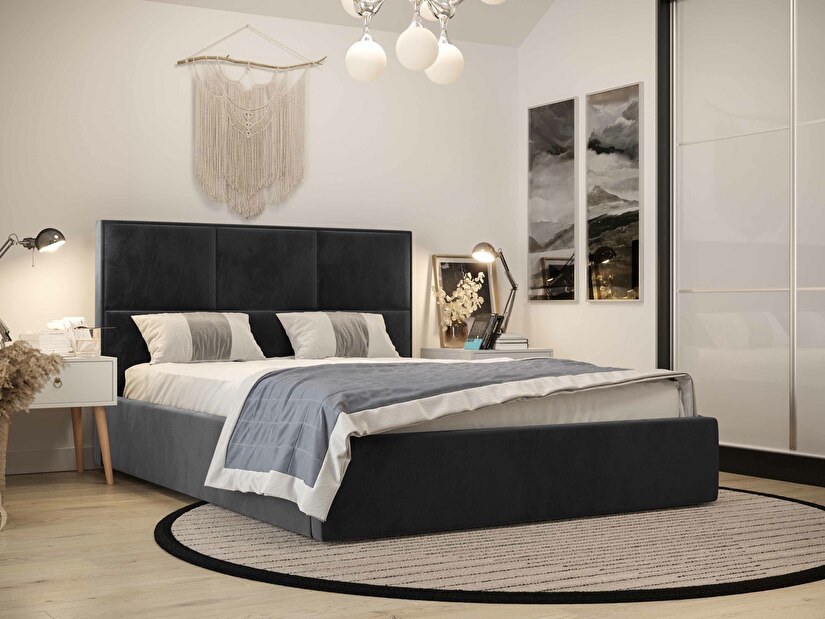 Bračni krevet 160 cm Elna (crna) (s podnicom i prostorom za odlaganje)