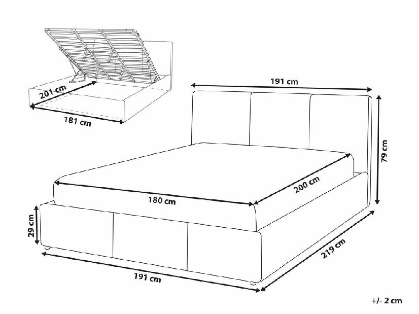 Bračni krevet 180 cm Belize (tamnosiva) (s podnicom) (s prostorom za odlaganje)