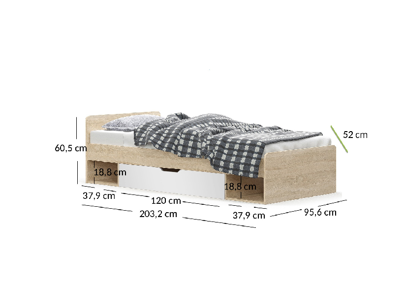 Jednostruki krevet 90 cm Terrell (hrast sonoma + bijela) (bez madraca i podnice)