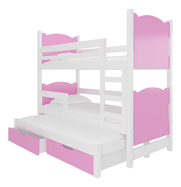 Dječji krevet na kat 180x75 cm Lukrécia (s podnicom i madracem) (bijela + ružičasta)