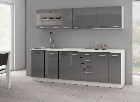 Kuhinja Saria 240 cm (bijela + sivi sjaj)