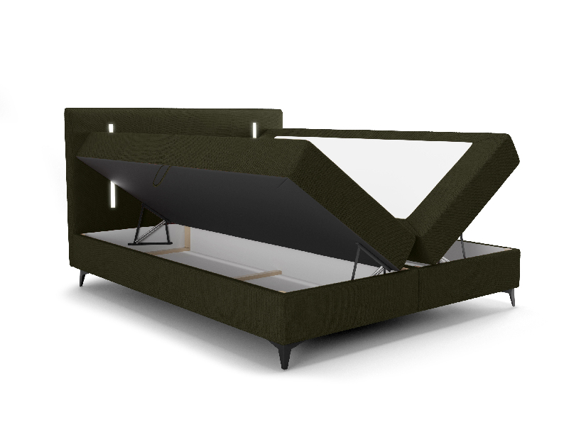 Bračni krevet 180 cm Ortega Comfort (maslinasto zelena) (s podnicom i madracem, s prostorom za odlaganje) (s LED rasvjetom)