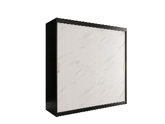 Ormar za garderobu 200 cm Marbelo T (crna mat + bijeli mramor)