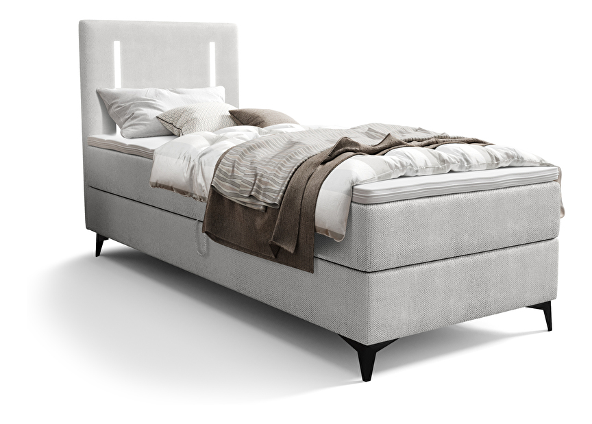Jednostruki krevet 90 cm Ortega Comfort (siva) (s podnicom i madracem, s prostorom za odlaganje) (s LED rasvjetom)