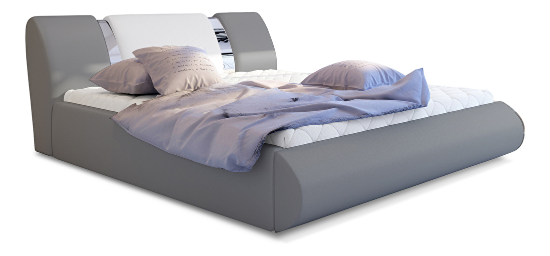 Bračni krevet 160 cm Fabio (svijetlosiva + bijela) (s podnicom i prostorom za odlaganje)