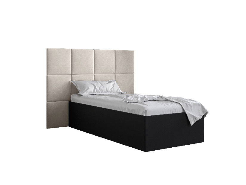 Jednostruki krevet s tapeciranim uzglavljem 90 cm Brittany 4 (crna mat + krem) (s podnicom)