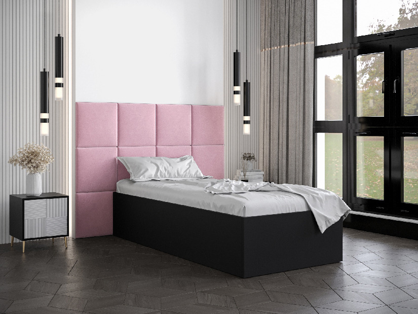 Jednostruki krevet s tapeciranim uzglavljem 90 cm Brittany 4 (crna mat + ružičasta) (s podnicom)