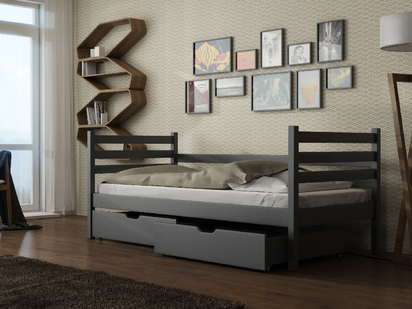 Dječji krevet 80 x 180 cm Marisa (s podnicom i prostorom za odlaganje) (grafit)