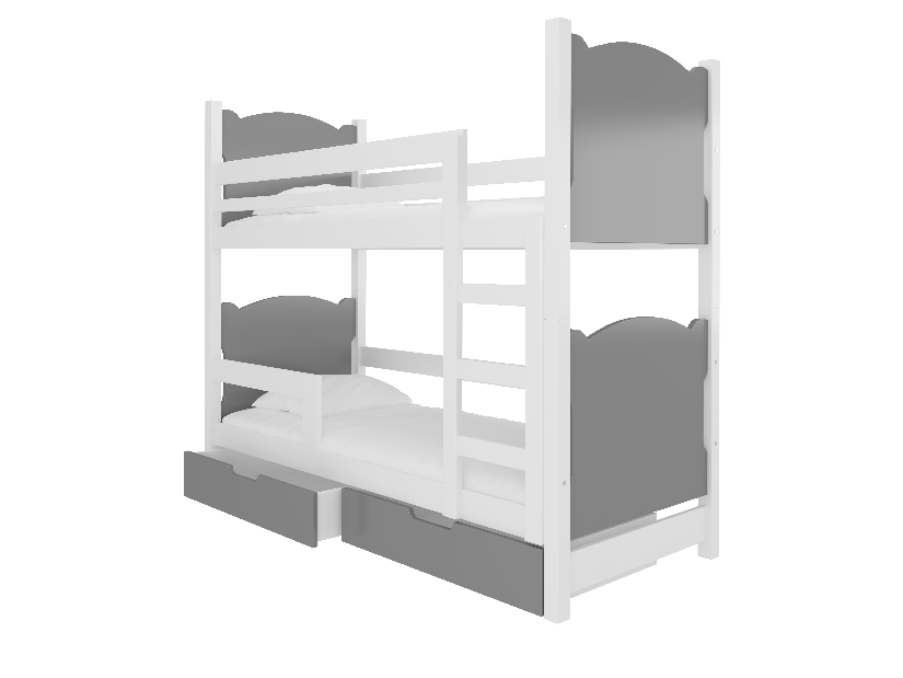 Dječji krevet na kat 180x75 cm Marryann (s podnicom i madracem) (bijela + siva)