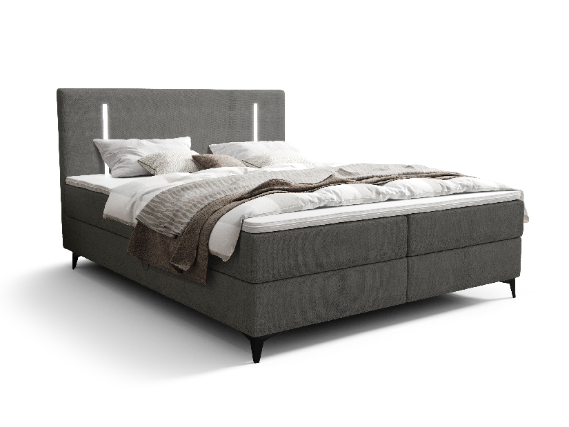 Bračni krevet 200 cm Ortega Comfort (tamnosiva) (s podnicom i madracem, s prostorom za odlaganje) (s LED rasvjetom)