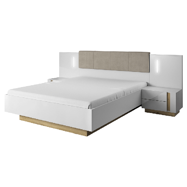 Bračni krevet 160 cm Cethos (bijela + hrast grandson + bijeli sjaj)