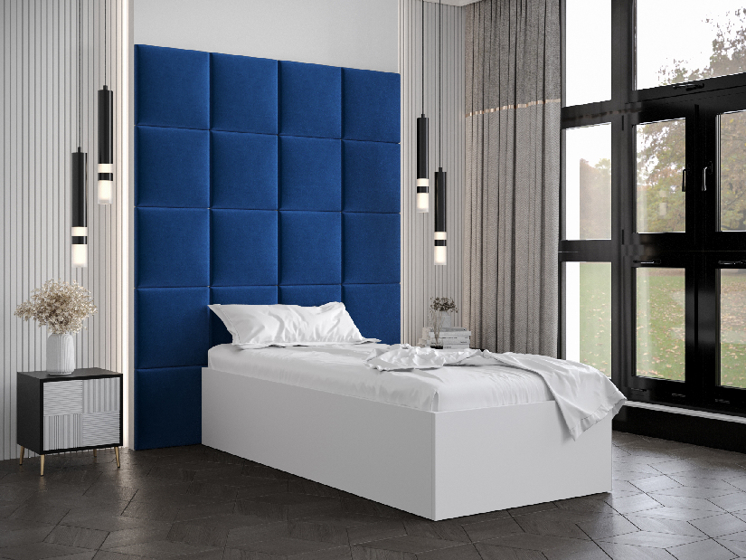 Jednostruki krevet s tapeciranim uzglavljem 90 cm Brittany 3 (bijela mat + plava) (s podnicom)