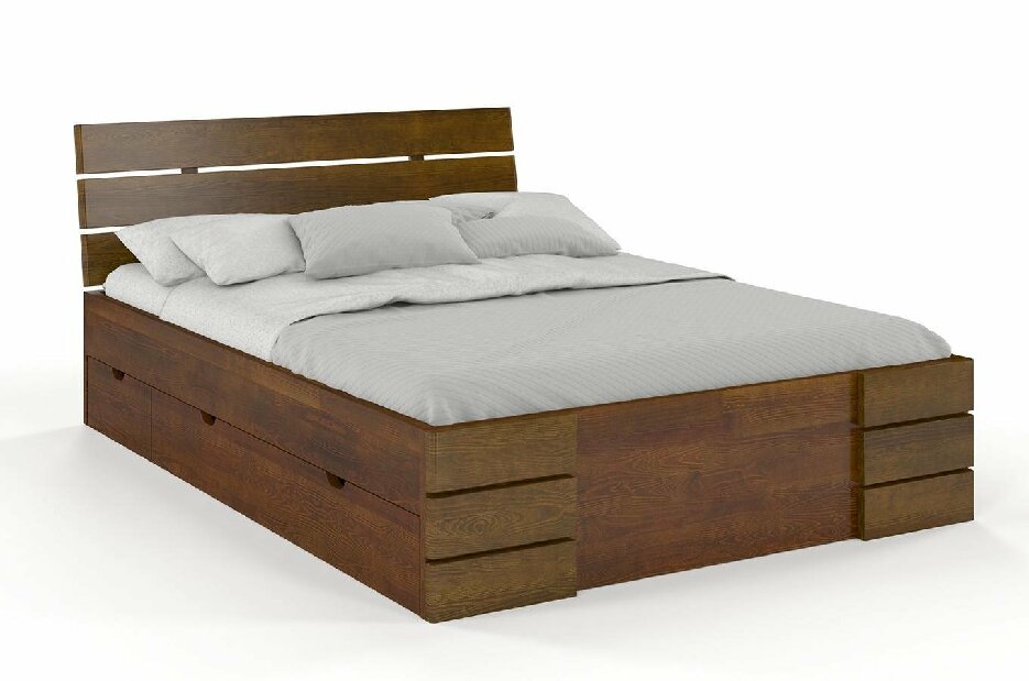 Bračni krevet 180 cm Lorenskog High Drawers (borovina)