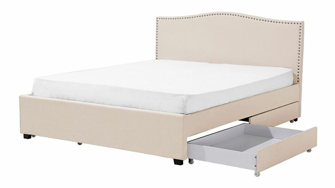 Bračni krevet 180 cm MONTHY (s podnicom i prostorom za odlaganje) (bež)