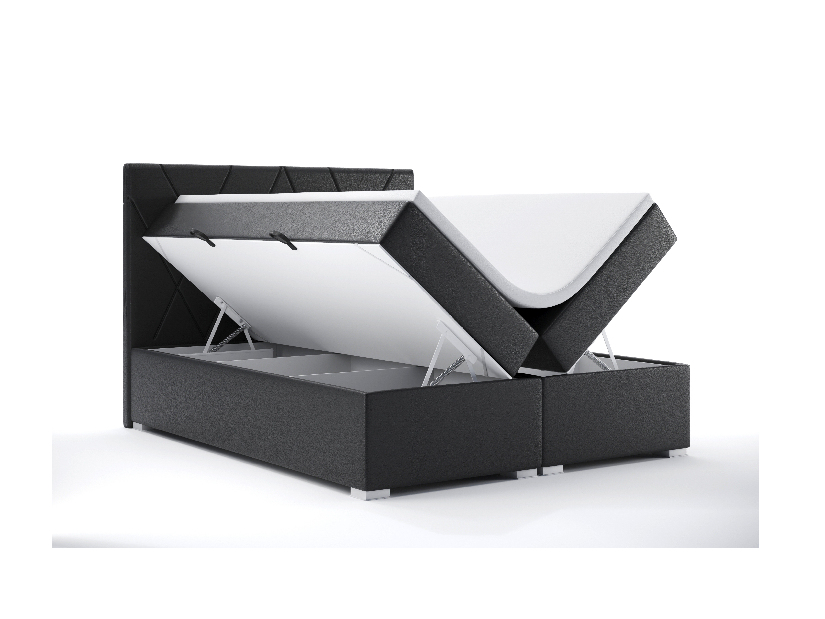 Bračni krevet Boxspring 140 cm Lanarra (crna ekokoža) (s prostorom za odlaganje)