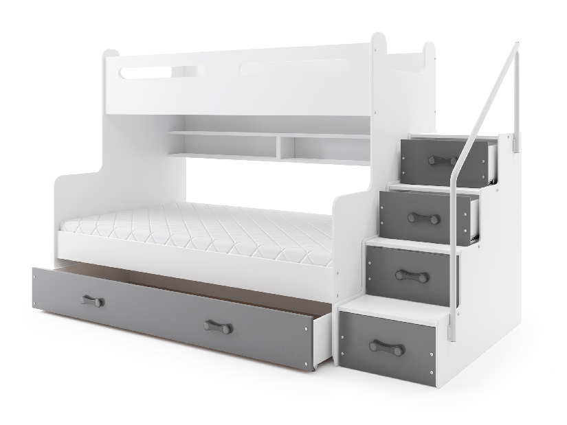 Krevet na kat 120 x 200 cm Moxxo 3 (bijela + grafit) (s podnicom, madracem i prostorom za odlaganje)