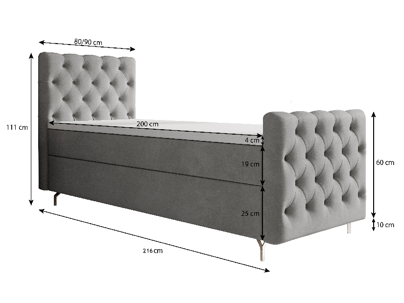 Jednostruki krevet 90 cm Clinton Bonell (siva) (s podnicom, bez prostora za odlaganje)