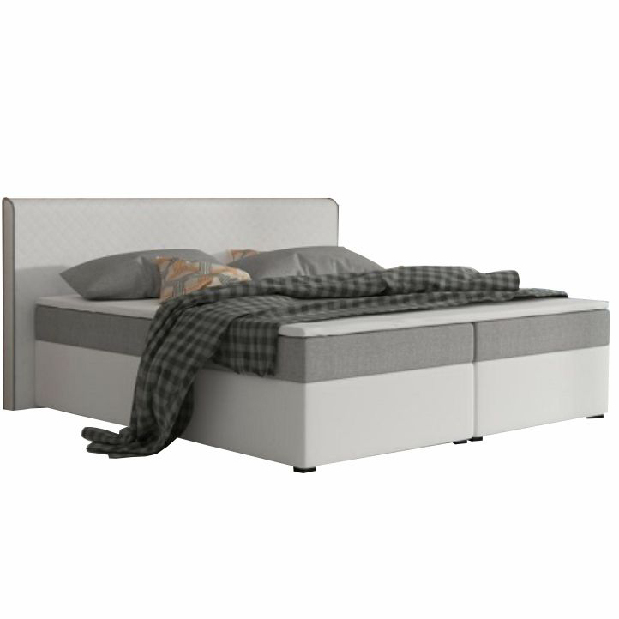 Bračni krevet Boxspring 180 cm Namakyra Megakomfort Visco (bijela + siva) (s madracom i rešetkom) 