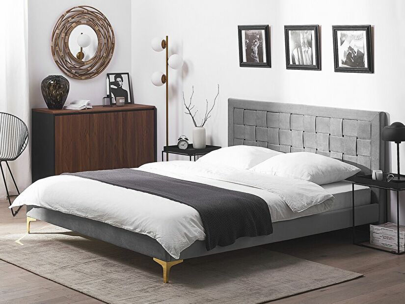 Bračni krevet 180 cm LIMO (poliester) (siva) (s podnicom)