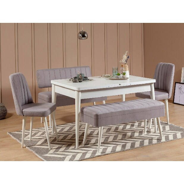 Blagovaonski stol na razvlačenje sa 2 stolice i 2 klupe Vlasta (bijela + siva)