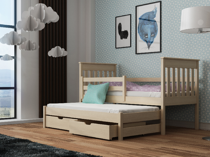 Dječji krevet 80 x 180 cm TOYA (s podnicom i prostorom za odlaganje) (borovina)