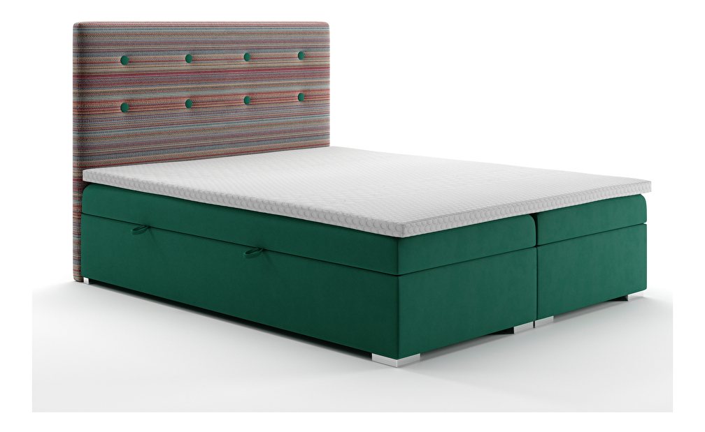 Bračni krevet Boxspring 140 cm Rinoletto (tamno zelena + šareno) (s prostorom za odlaganje)