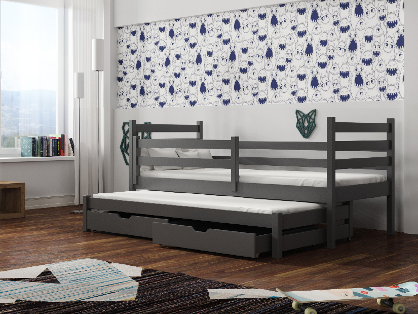 Dječji krevet 80 x 180 cm MONTY (s podnicom i prostorom za odlaganje) (grafit)