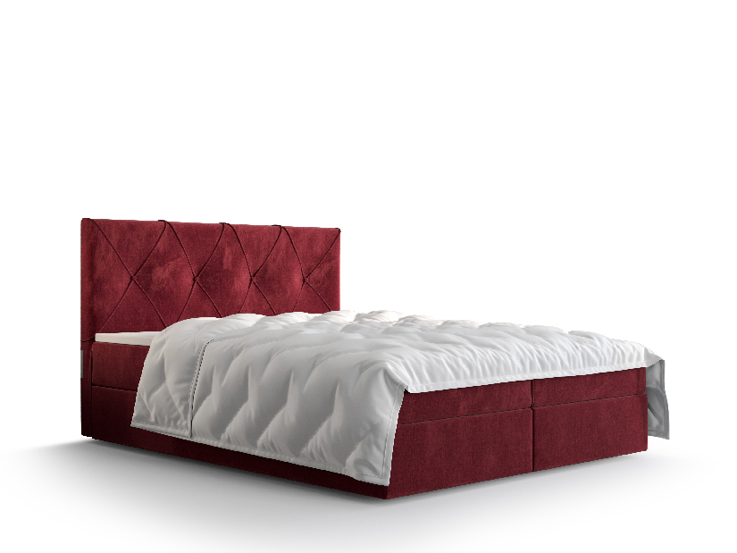 Bračni krevet Boxspring 180 cm Athena (bordo) (s madracem i prostorom za odlaganje)
