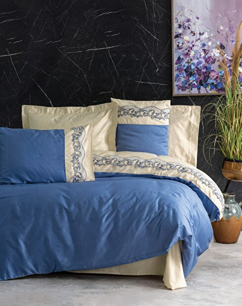 Set satenske posteljine 200 x 220 cm Amamaha (bež + plava)