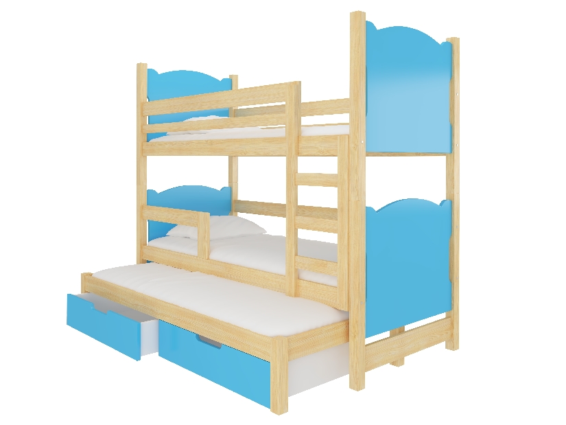 Dječji krevet na kat 180x75 cm Lukrécia (s podnicom i madracem) (bor + plava)