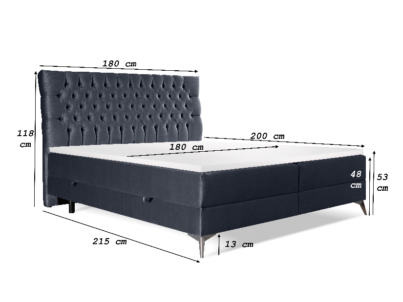 Bračni krevet Boxspring 140 cm Molera (crna) (s prostorom za odlaganje)
