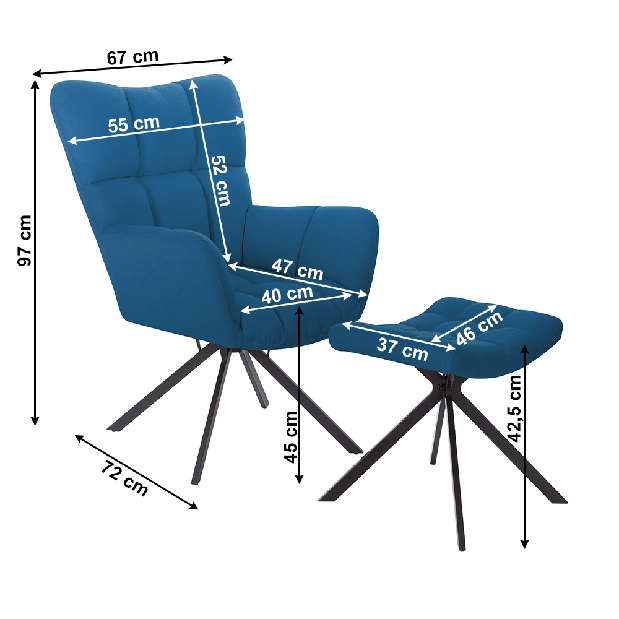 Dizajnerska okretna fotelja Komand (petrolejová) (s osloncem za noge )