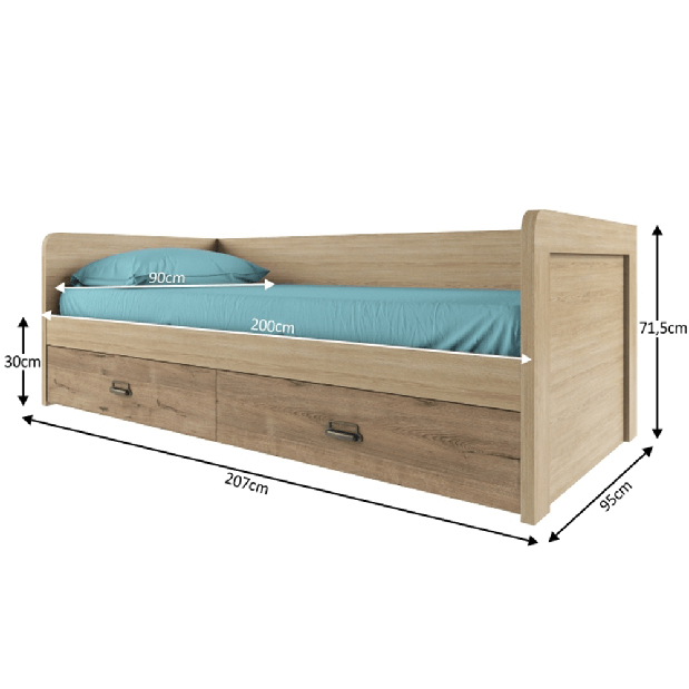 Jednostruki krevet 90 cm Mirach 2S/90 (S podnicom i prostorom za odlaganje) (hrast madura + wellington) *rasprodaja