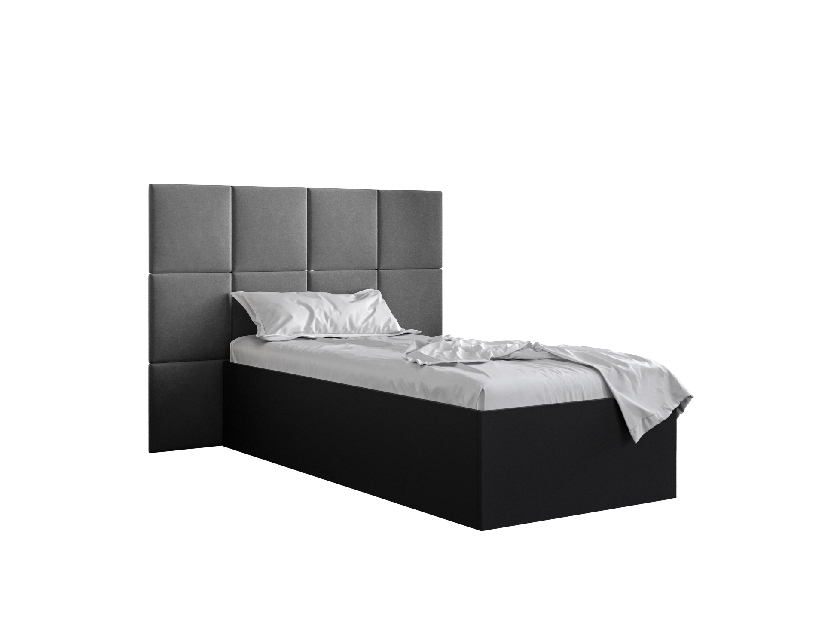 Jednostruki krevet s tapeciranim uzglavljem 90 cm Brittany 4 (crna mat + siva) (s podnicom)