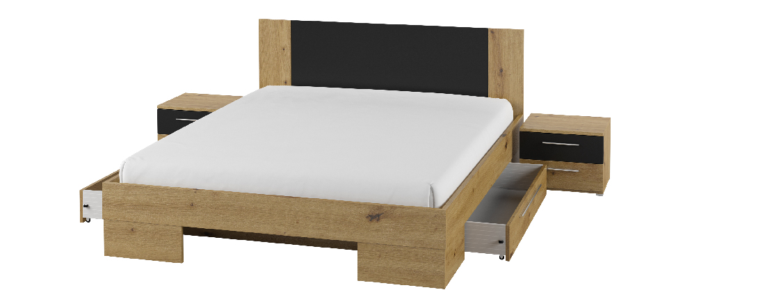 Bračni krevet 160 cm Verwood Typ 81 (s noćnim ormarićima) (hrast artisan + crni hrast)