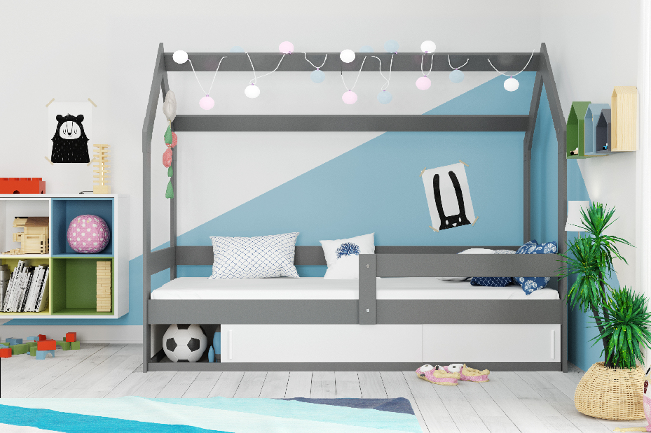 Dječji krevet 80 cm Dormo (grafit + bijela) (s podnicom, madracem i prostorom za odlaganje)