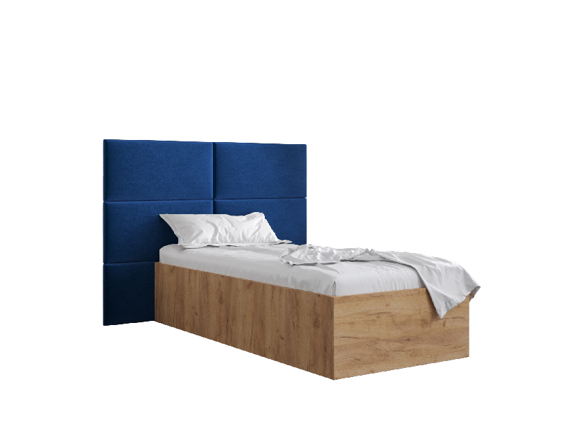 Jednostruki krevet s tapeciranim uzglavljem 90 cm Brittany 2 (hrast craft zlatni + plava) (s podnicom)