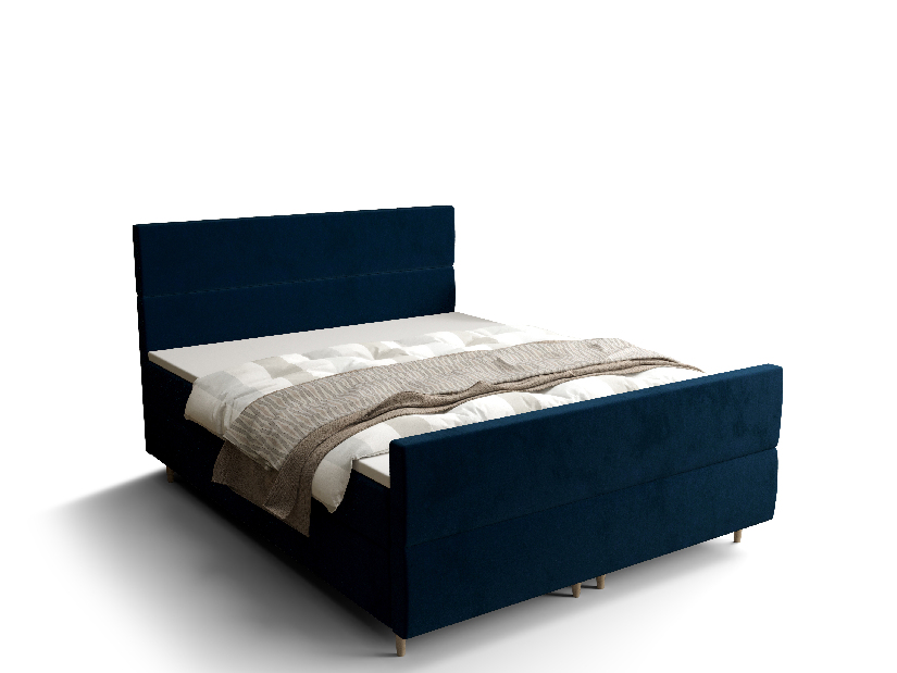 Bračni krevet Boxspring 180 cm Flu plus (tamnoplava) (s madracem i prostorom za odlaganje)