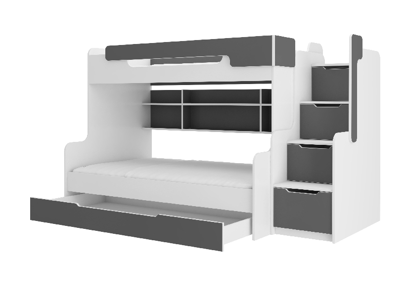 Dječji krevet na kat 200x90 cm, 200x120 cm Homer (s podnicom) (bijela + grafit)