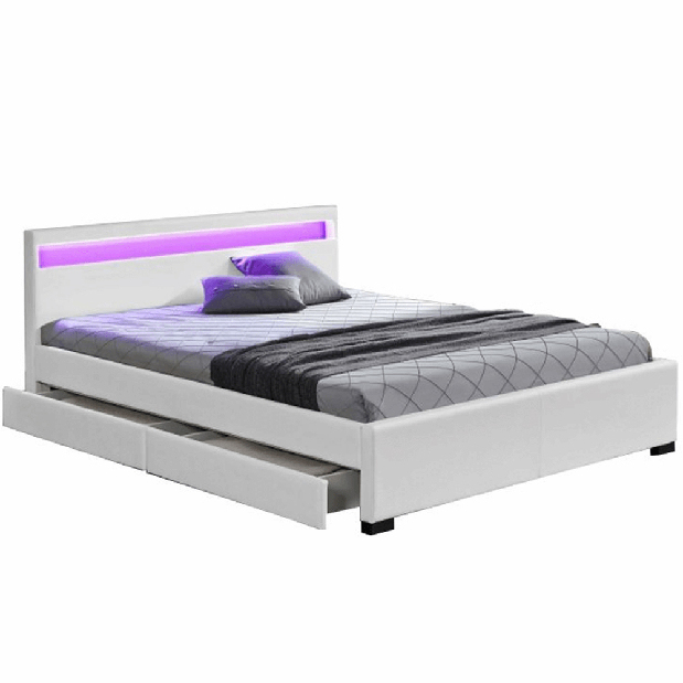 Bračni krevet 160 cm Clariona (bijela) (s podnicom i LED rasvjetom)