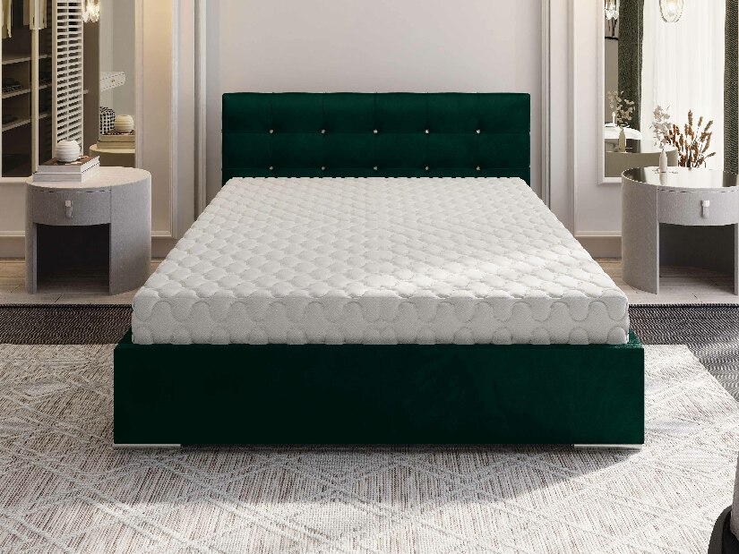 Bračni krevet 140 cm Lonnie (tamnozelena) (s podnicom i prostorom za odlaganje)