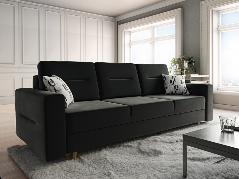 Kauč na razvlačenje Bergenia (tamno siva + jastuci s uzorkom)
