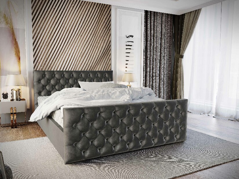 Bračni krevet 160 cm Velva (tamnosiva) (s podnicom i prostorom za odlaganje)