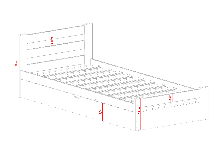 Dječji krevet 80 x 180 cm Nia (s podnicom i prostorom za odlaganje) (borovina)