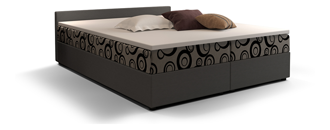 Bračni krevet Boxspring 140 cm Ceren (uzorak + tamnosiva) (s madracem i prostorom za odlaganje)