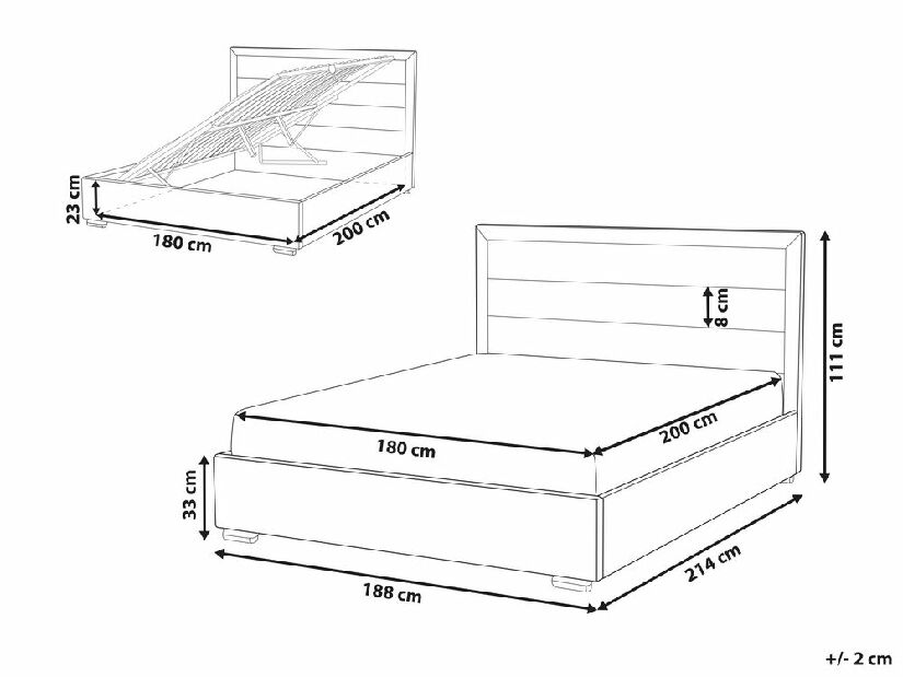 Bračni krevet 180 cm Ruthine (siva) (s podnicom i prostorom za odlaganje)
