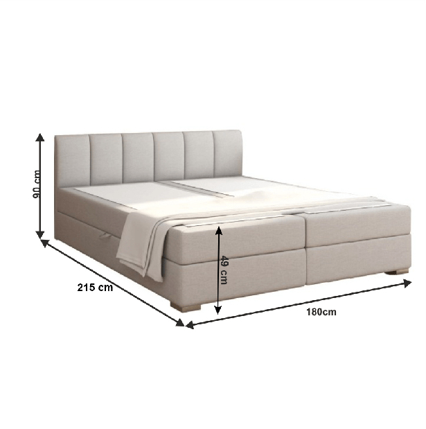 Bračni krevet Boxspring 180 cm Rhoni (svjetlosiva) (S podnicom, madracom i prostorom za odlaganje) 